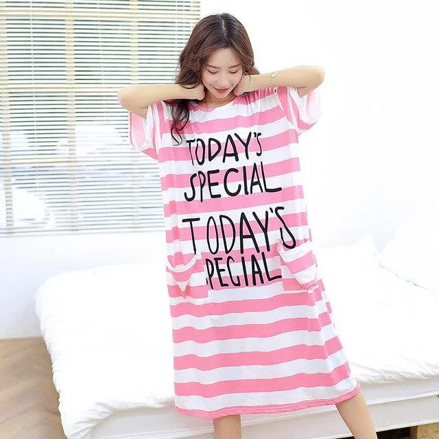 2019 new ladies spring summer long nightgown women plus size loose sleepwear fashion female AW8347