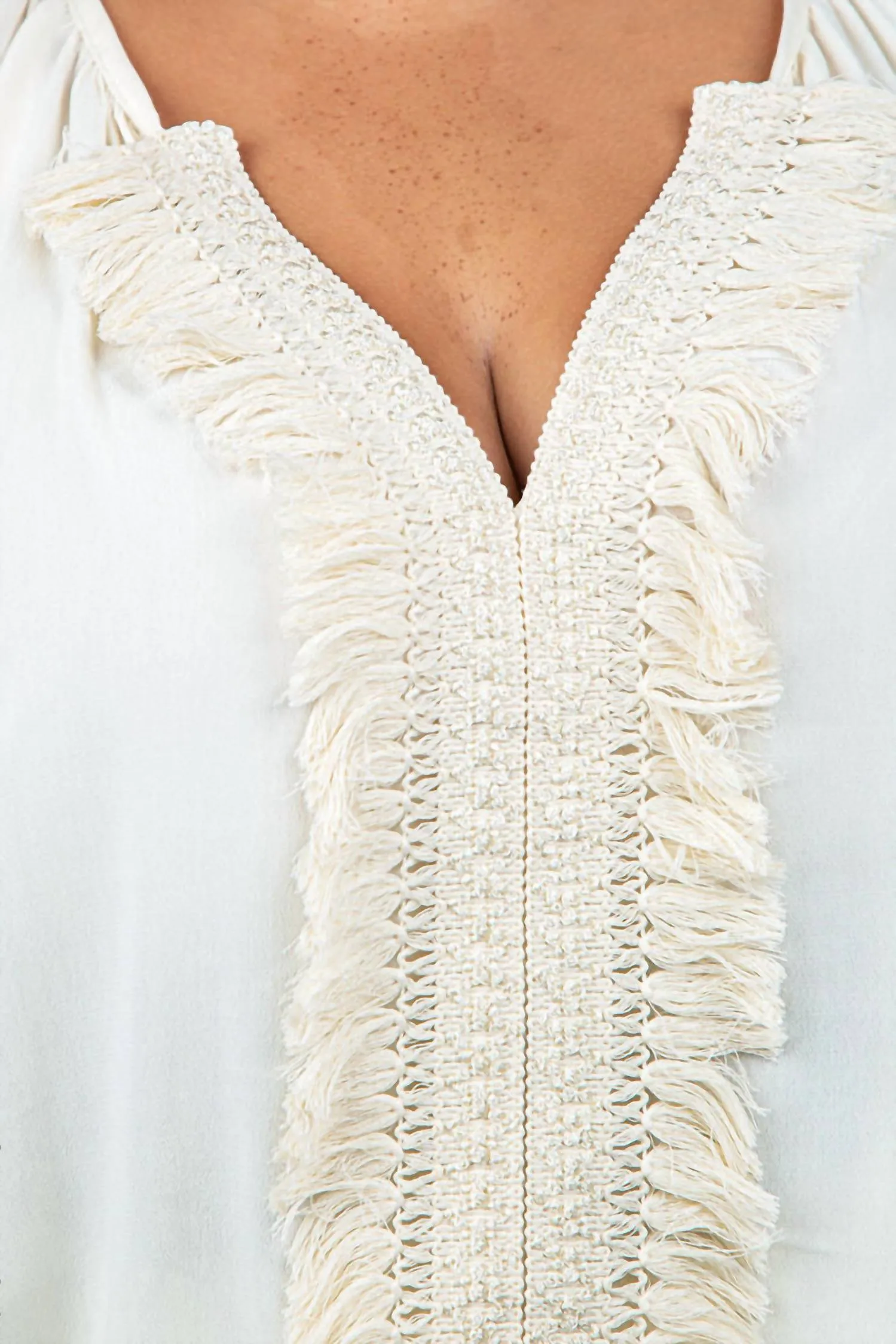 Adriana Contreras - Blouse With Fringes On The Neckline - Plus