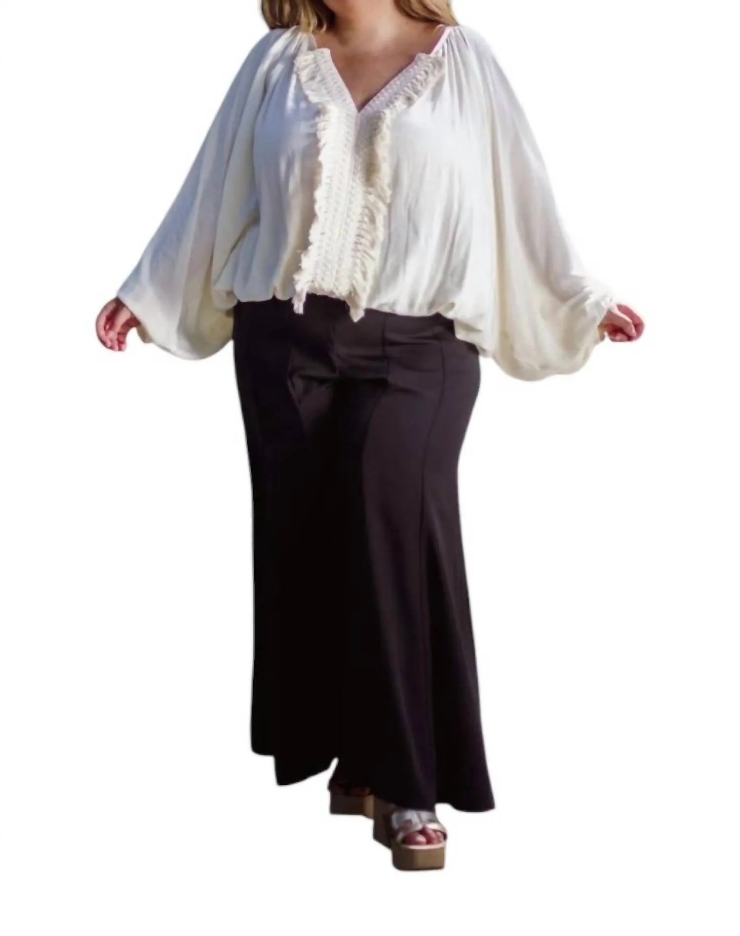 Adriana Contreras - Blouse With Fringes On The Neckline - Plus