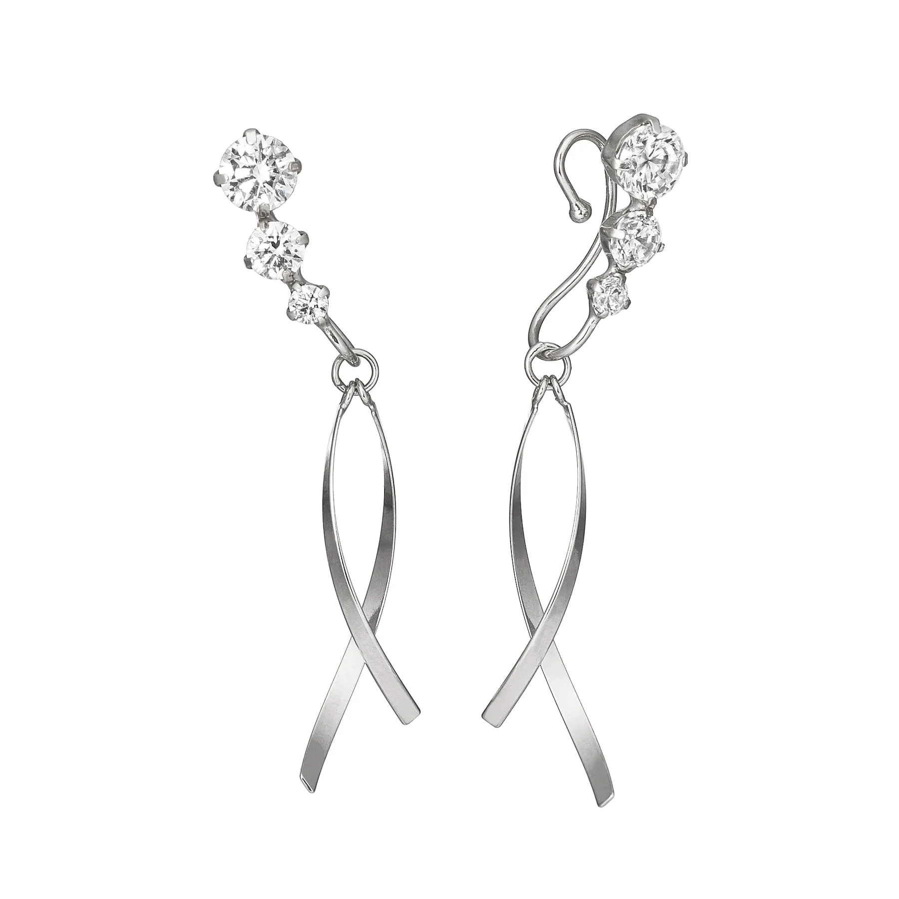 [Airy Clip-On Earrings] Twisted Swinging Earrings (10K White Gold)