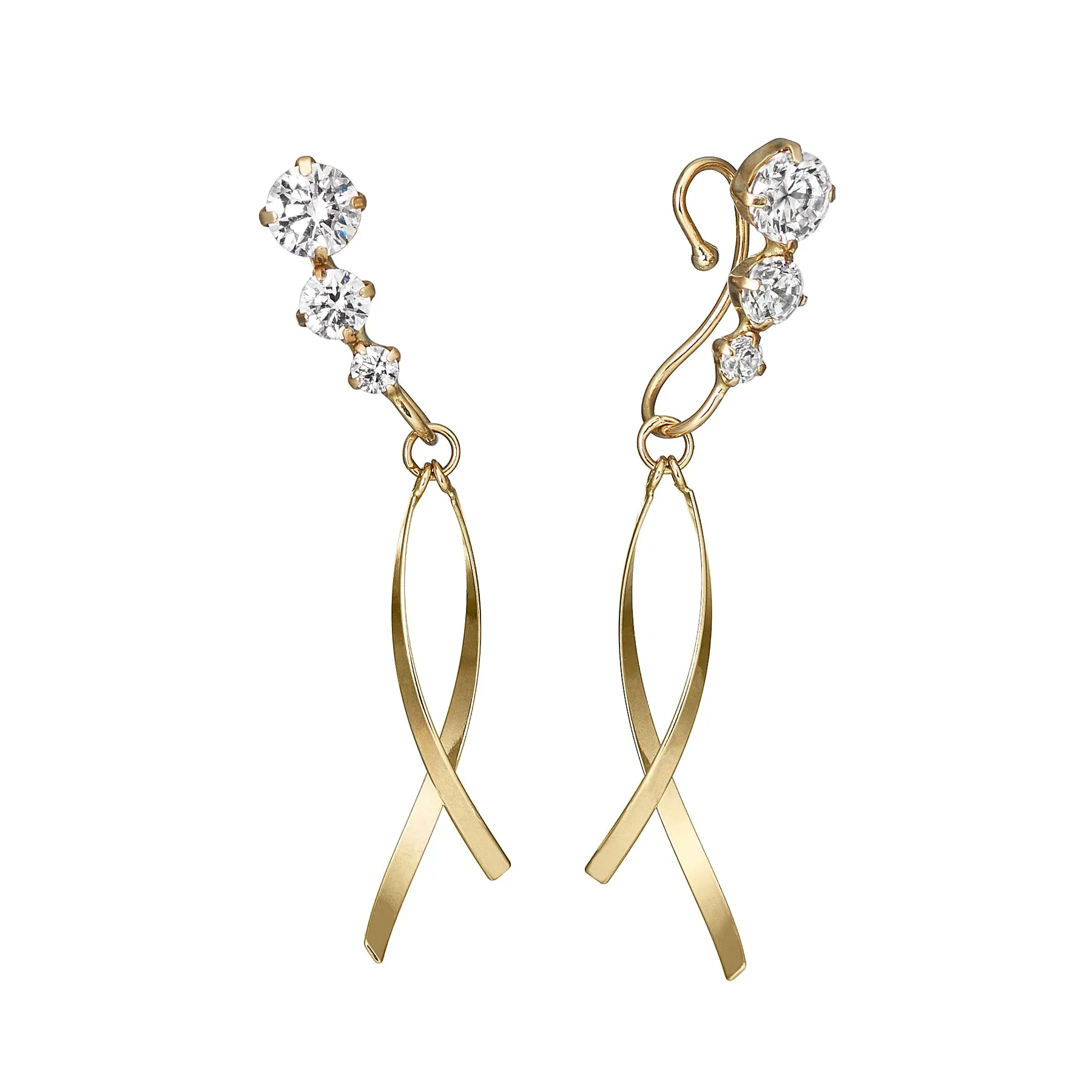 [Airy Clip-On Earrings] Twisted Swinging Earrings (10K Yellow Gold)