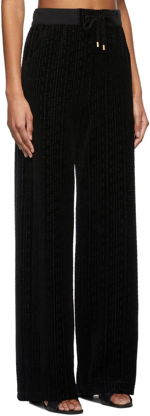 Balmain Black Velvet Monogram Lounge Pants