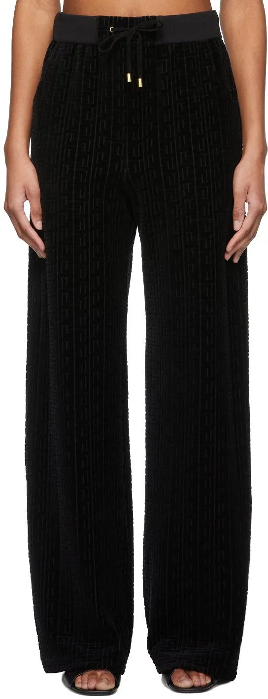 Balmain Black Velvet Monogram Lounge Pants