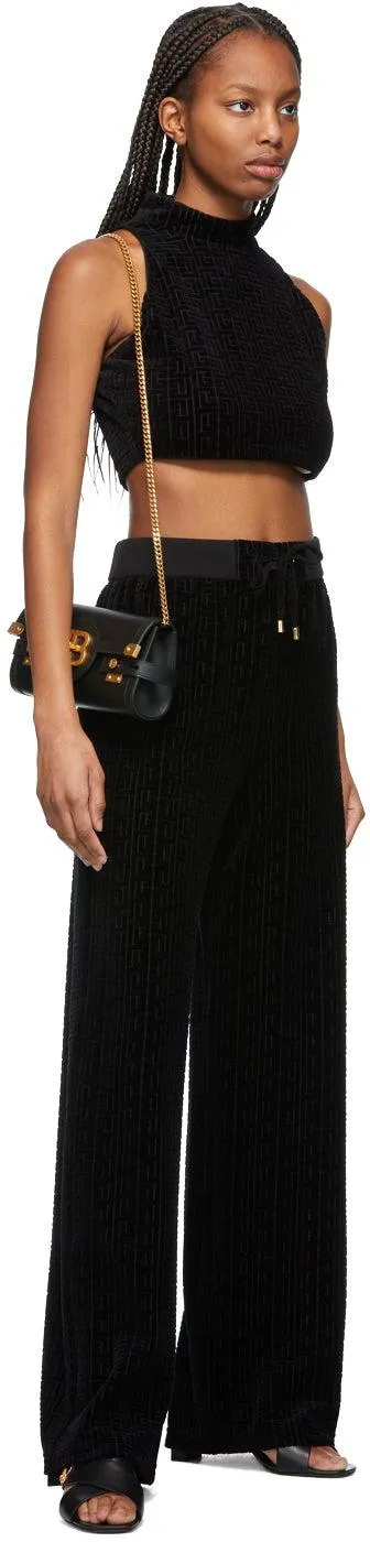 Balmain Black Velvet Monogram Lounge Pants