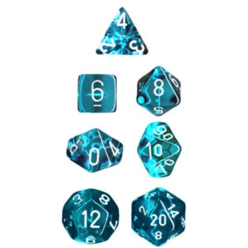 Chessex Dice: Translucent Teal/White Polyhedral 7-Die Set