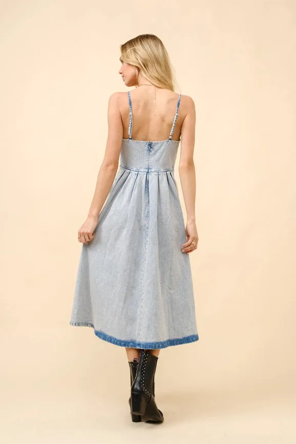 Embroidered Denim Midi Dress