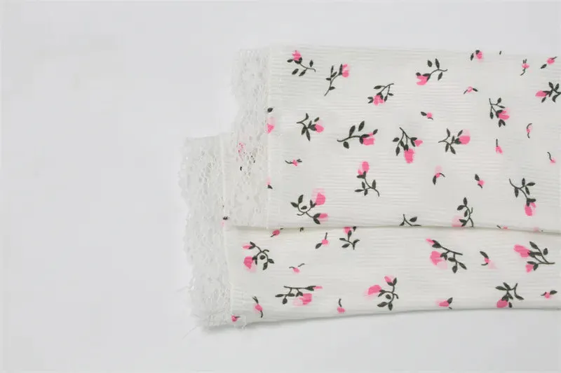 Floral Print Low-cut Round Neck Long-sleeved Top Shorts Loungewear