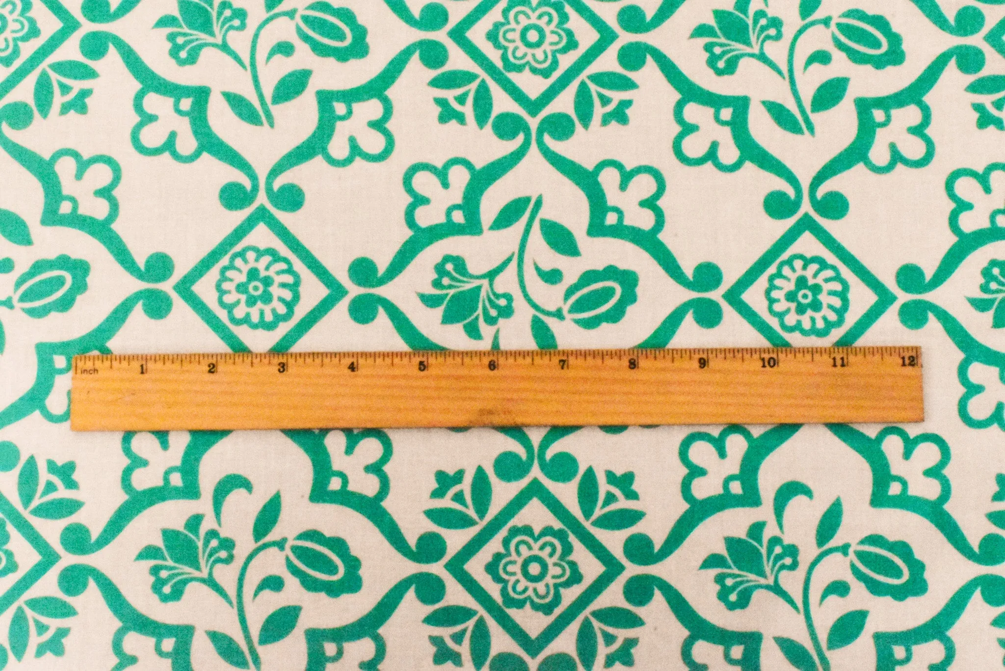 Green-Ivory Floral Moroccan Printed Cotton Lawn Woven Fabric