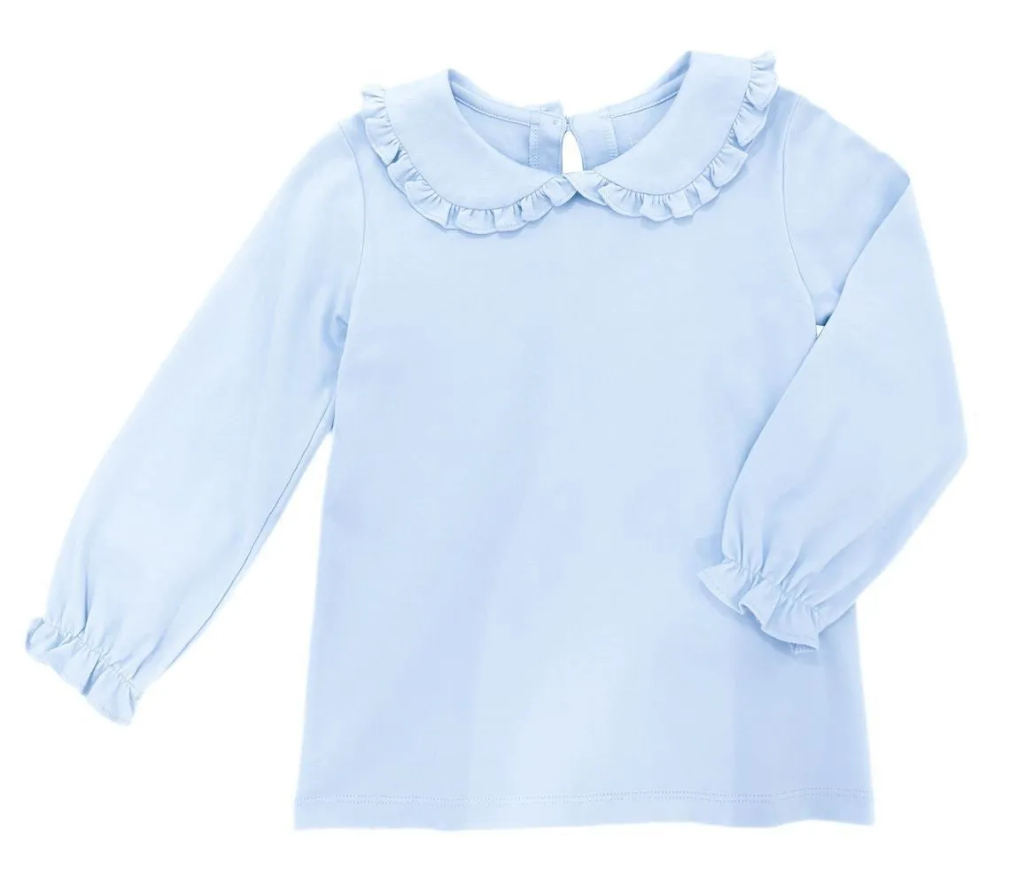 James & Lottie Girls Knit Peter Pan Ruffle Collar Onesie - Light Blue - Snaps in Stride