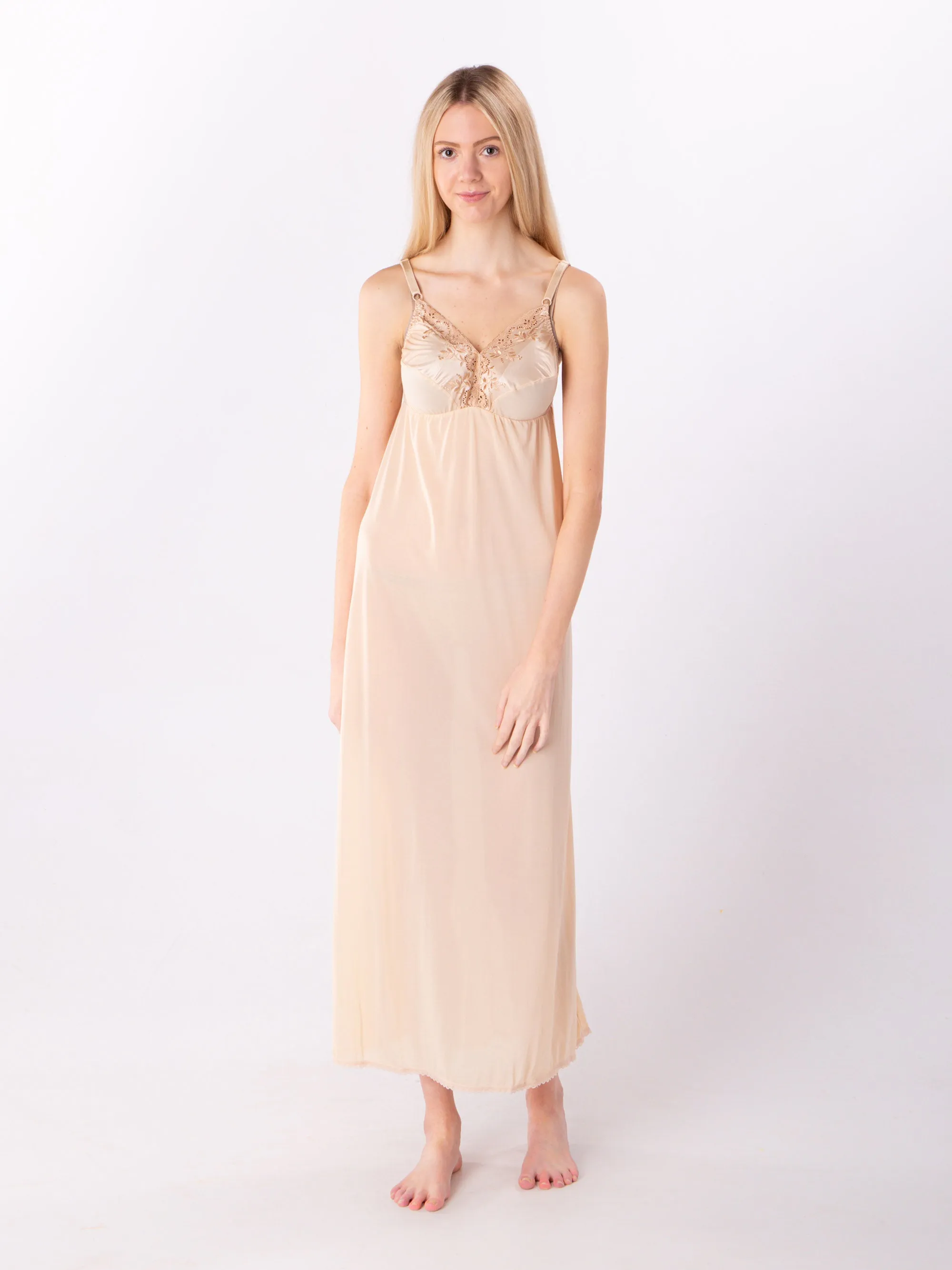 Long Embroidered Bra Slip in Skin