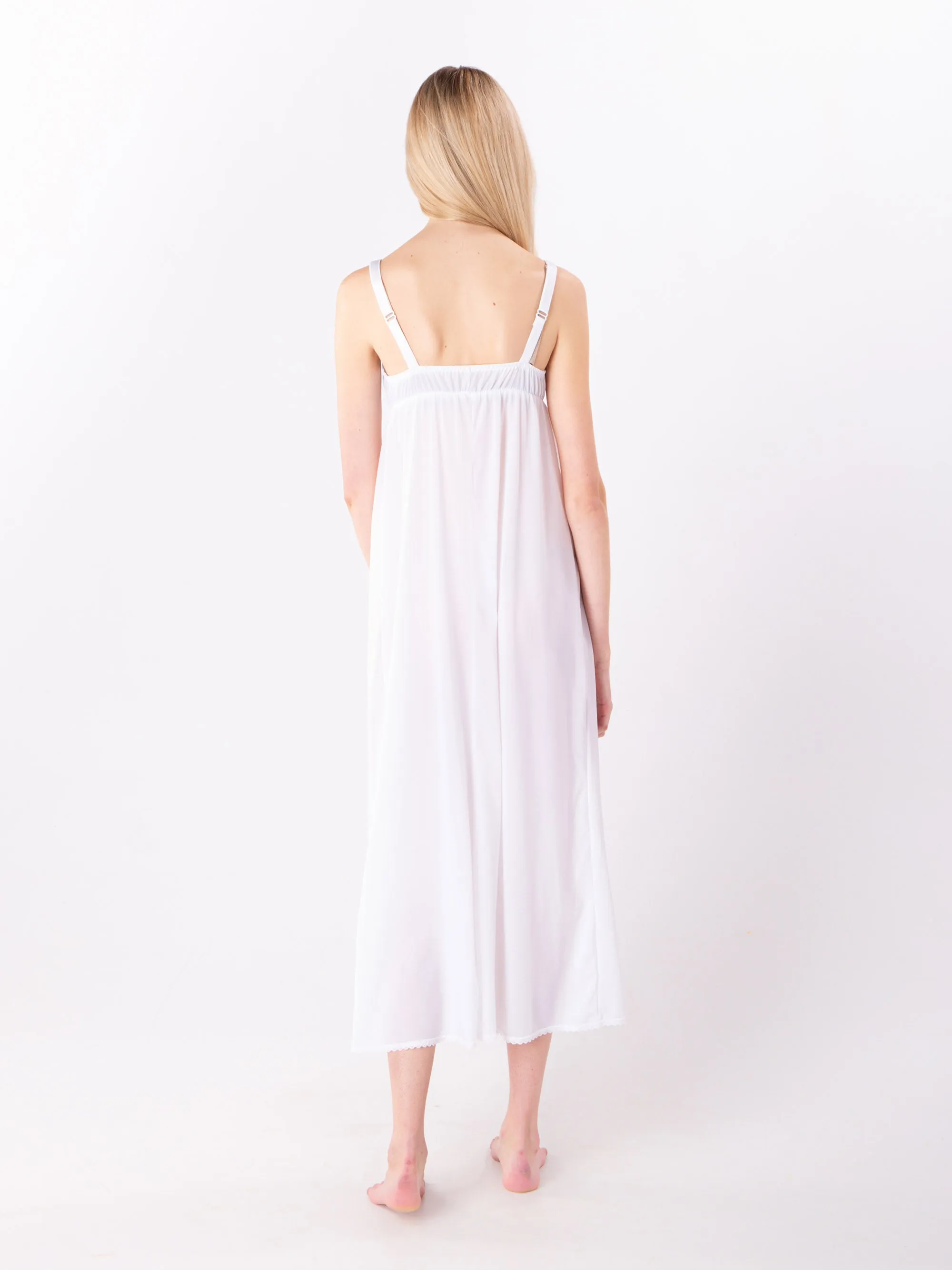 Long Embroidered Bra Slip in White