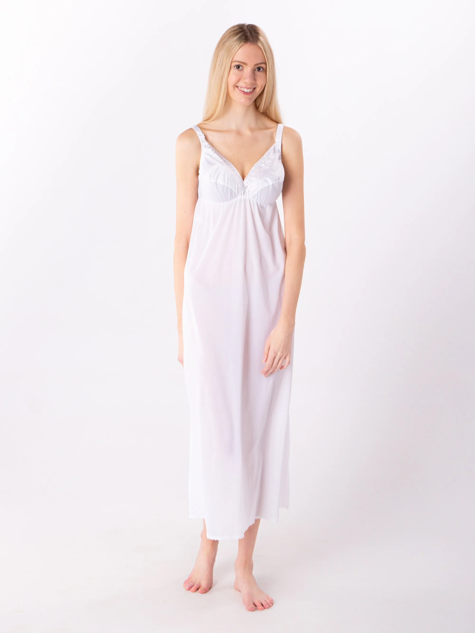 Long Embroidered Bra Slip in White