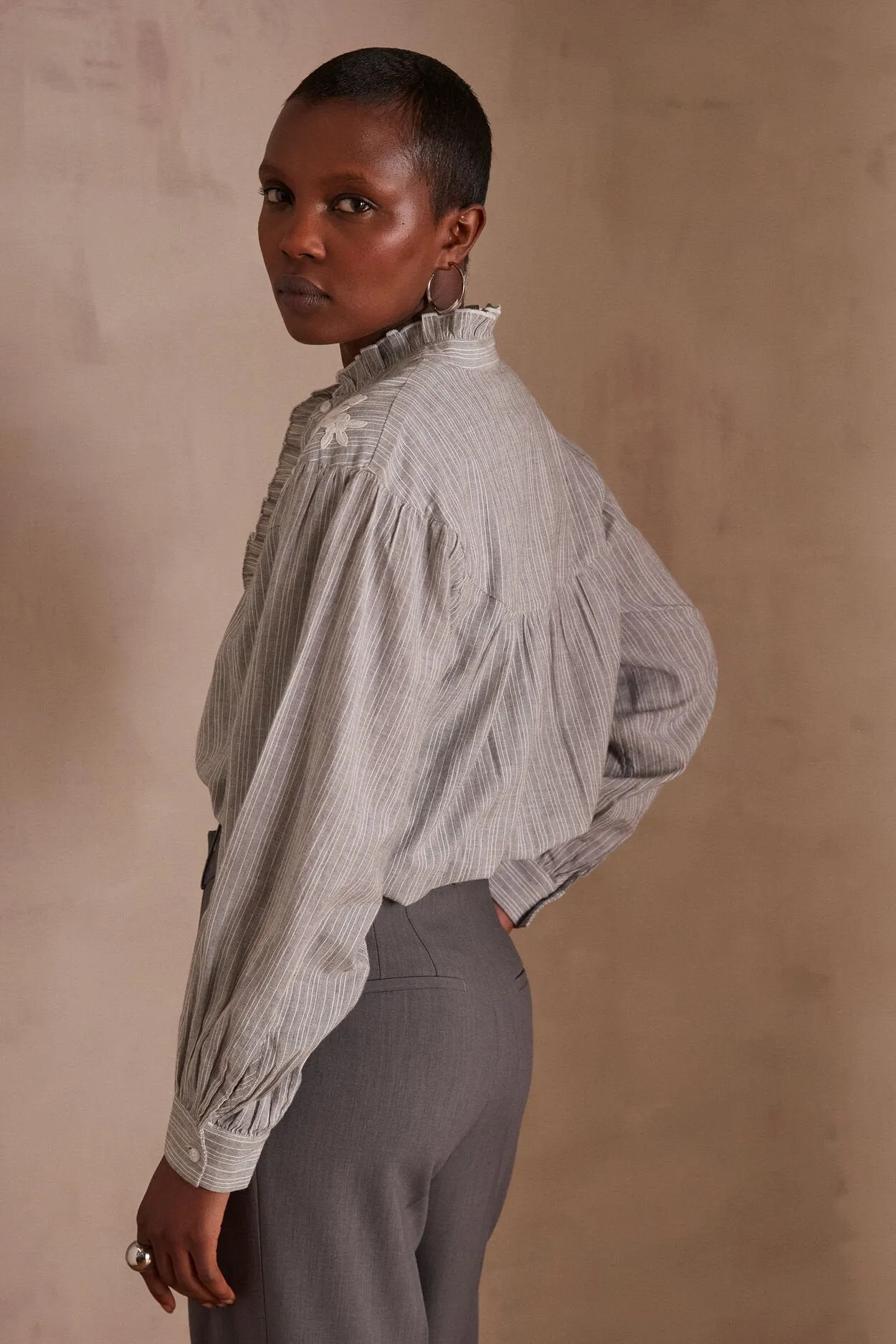PURE LIGHT GREY EMBROIDERED BLOUSE