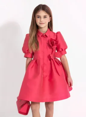 Rose-Embellished Satin Dress
