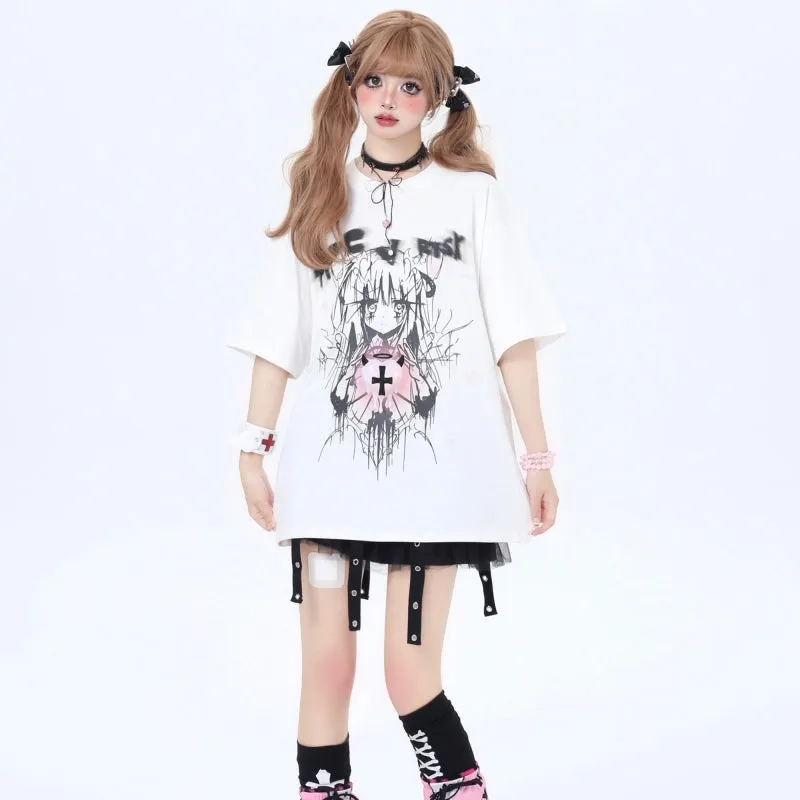Summer Sweet Style Cartoon Comic Print T-shirt