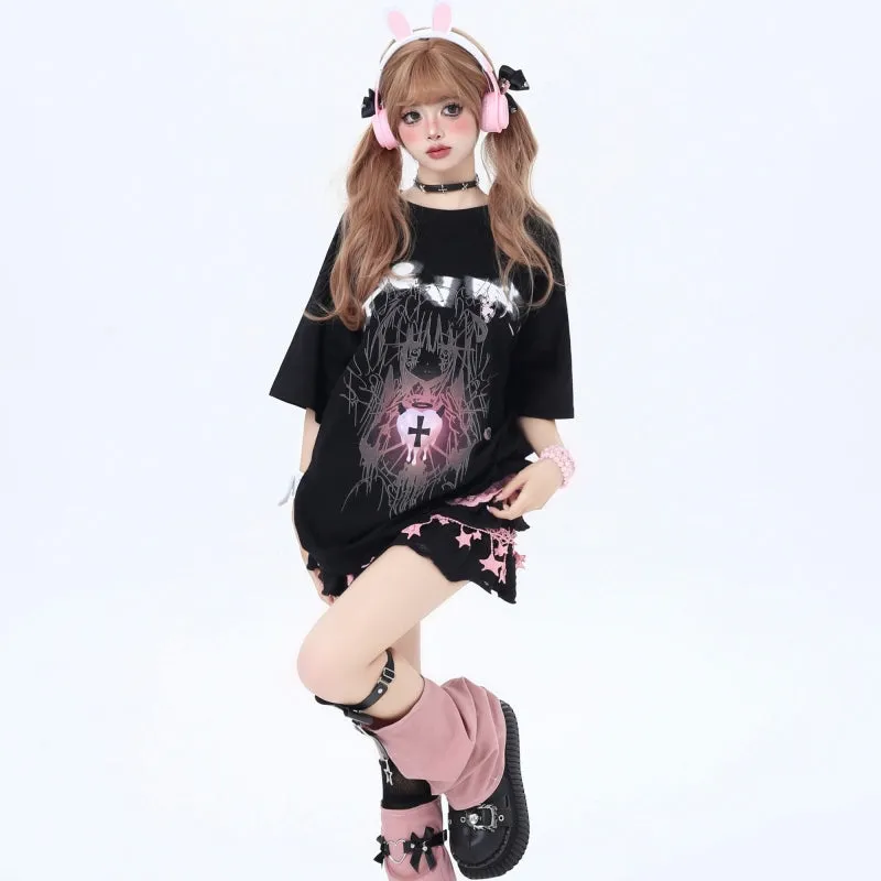 Summer Sweet Style Cartoon Comic Print T-shirt