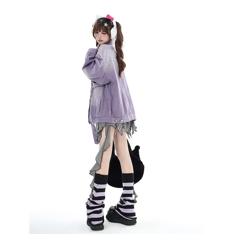 Sweet Cool Style Purple Aesthetic Loose Coat