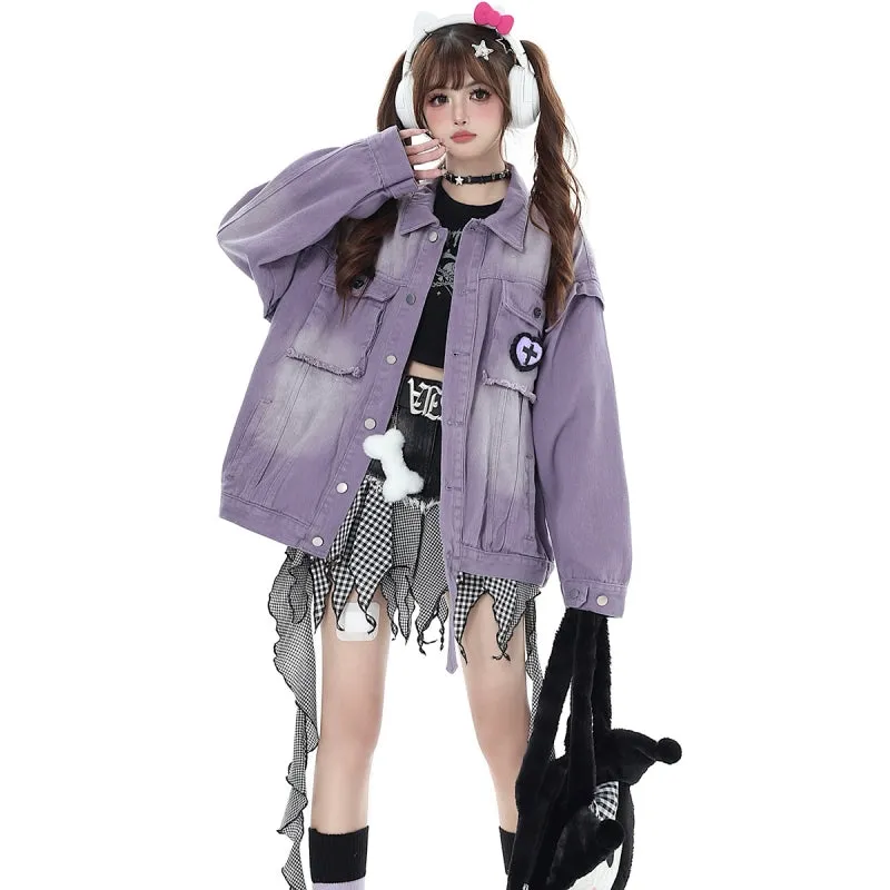 Sweet Cool Style Purple Aesthetic Loose Coat