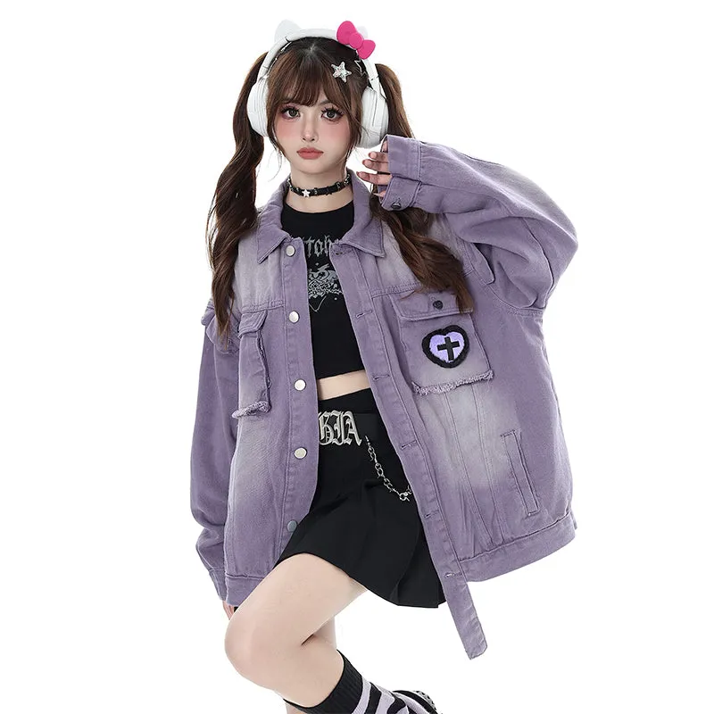 Sweet Cool Style Purple Aesthetic Loose Coat