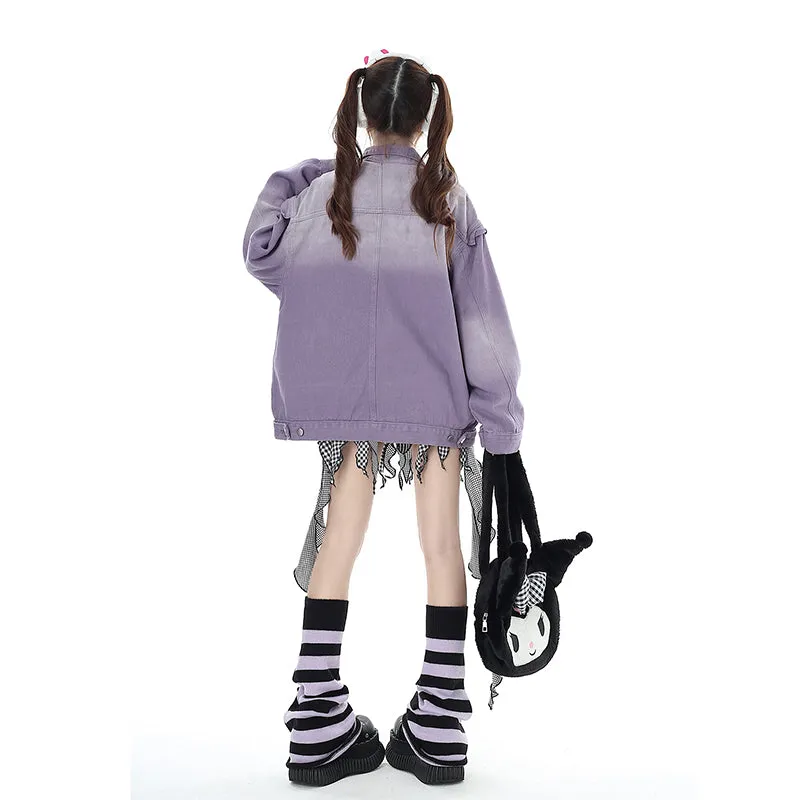 Sweet Cool Style Purple Aesthetic Loose Coat