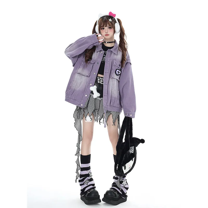 Sweet Cool Style Purple Aesthetic Loose Coat