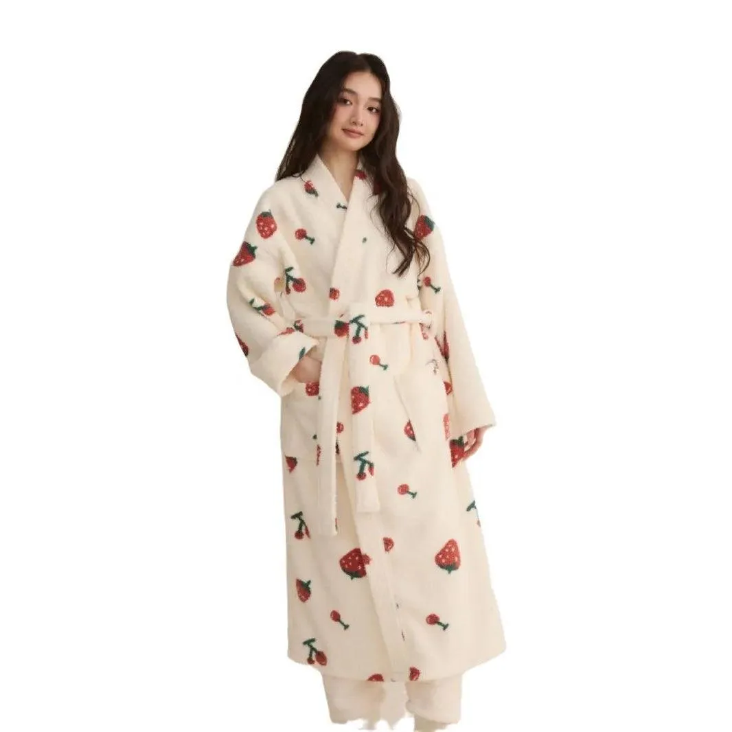 Women's Winter Plush Kimono Robe – Coral Fleece Long Bathrobe & Sleepwear