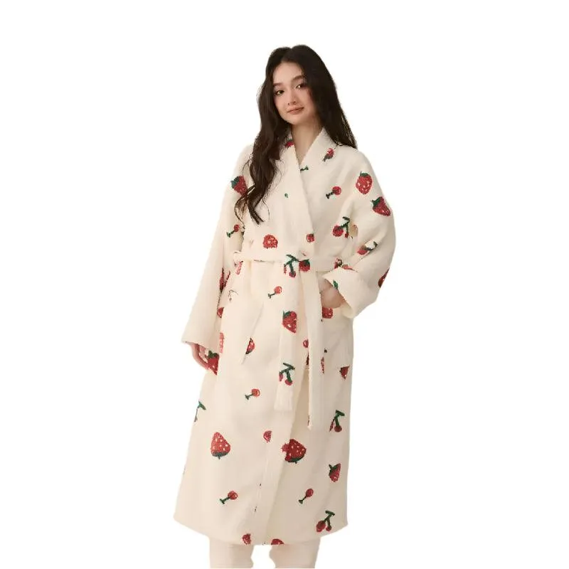 Women's Winter Plush Kimono Robe – Coral Fleece Long Bathrobe & Sleepwear
