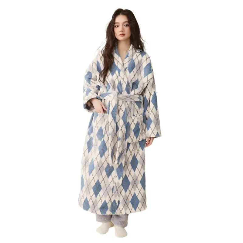 Women's Winter Plush Kimono Robe – Coral Fleece Long Bathrobe & Sleepwear