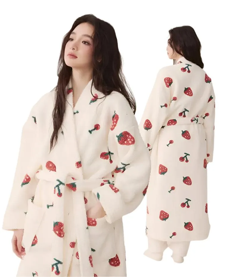 Women's Winter Plush Kimono Robe – Coral Fleece Long Bathrobe & Sleepwear