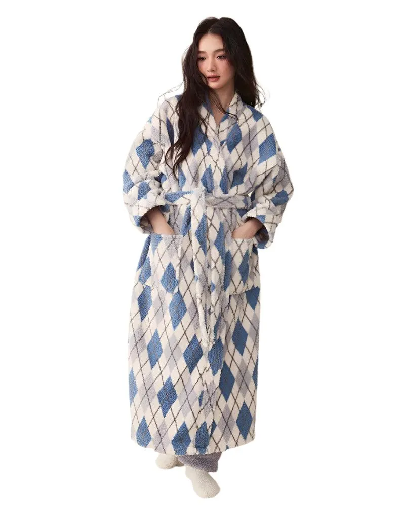 Women's Winter Plush Kimono Robe – Coral Fleece Long Bathrobe & Sleepwear